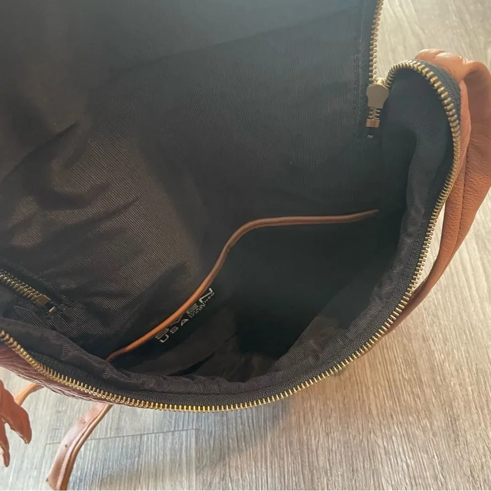 SVEN USA Style No. 536 Tan Pebbled Leather Double Zip Backpack